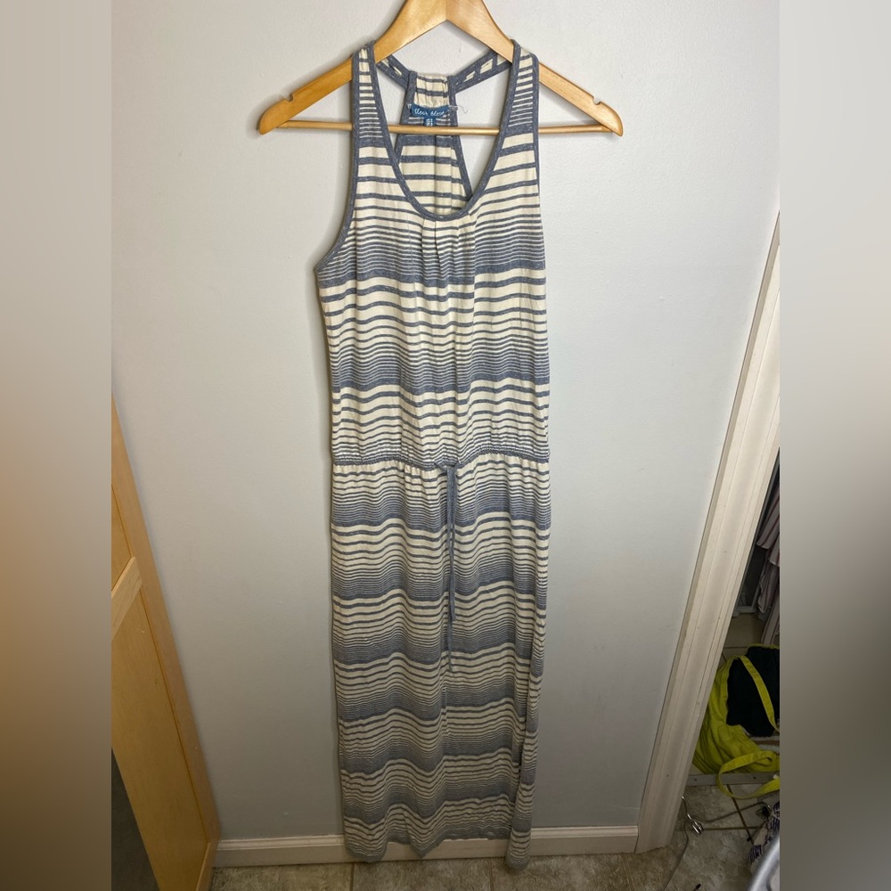 FLEUR BLEVE Blue and White Striped Lightweight Razorback Tank Maxi Size Small